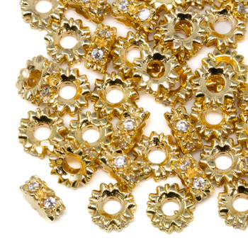 Gold Plated Micro Pave 6x2.5mm Flower Spacer Bead